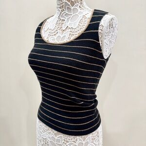 GAP Elevated Basic Black and Tan Striped Sleeveless Knit Tank Top